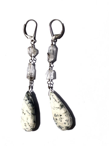 Dendrite Opal and Tourmalinated Quartz Earrings