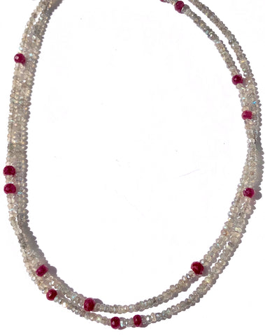 Ruby & Labradorite Long Necklace/Wrap Bracelet