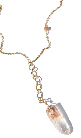 Natural Quartz on Multi Gold Chain Necklace