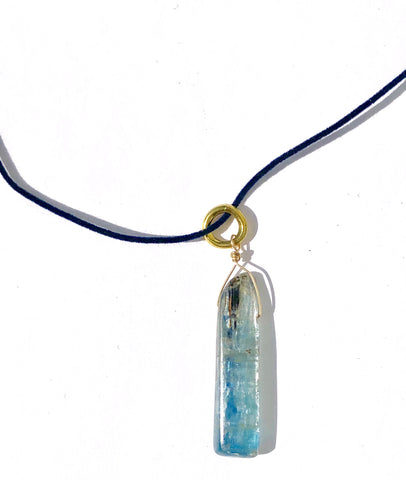 Kyanite on Blue Velvet Cord Necklace