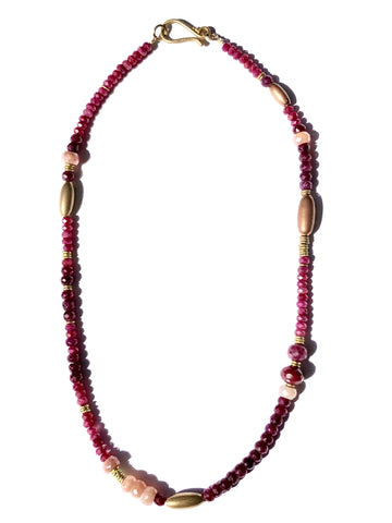 Shades of Pink Ruby and Brass Choker Necklace