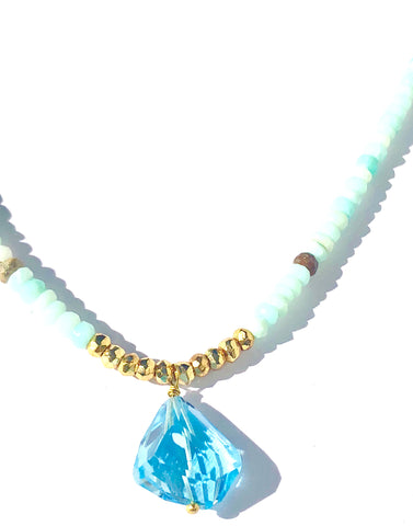 Blue Topaz on Blue Peruvian Opal Necklace - SOLD OUT