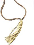 Moonstone with Cream Deer Suede Tassel Necklace - SOLD OUT