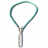 Quartz Crystal Front Toggle Necklace with Blue Peruvian Opal Beads
