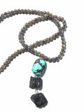 Turquoise and Black Tourmaline Pendant with Labradorite Necklace - SOLD OUT