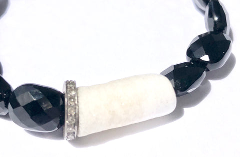 Black Onyx, Vintage Coral & Diamond Bracelet