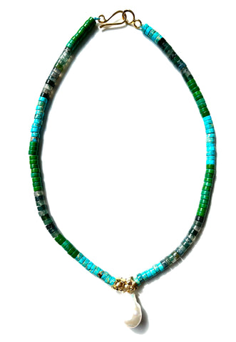 Jewel of the Sea Turquoise, Moss Agate & Pearl Necklace