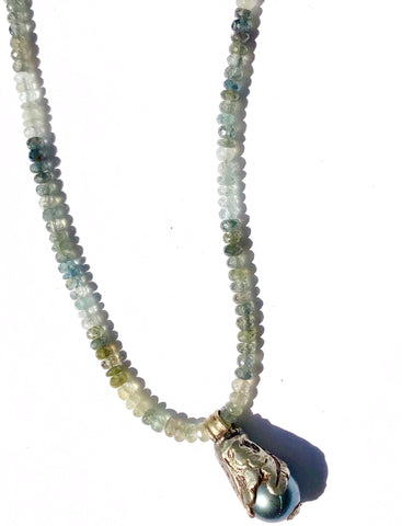 Moss Aquamarine & Pearl Necklace