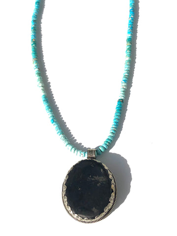Black & Blue Turquoise/Black Tourmaline Necklace
