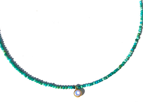 Small But Mighty Turquoise with Moonstone/18k Charm Necklace