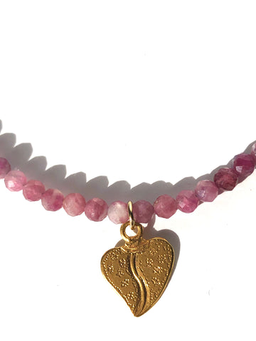 Heart of Gold Pink Tourmaline Necklace