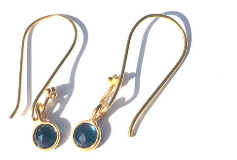 18k Gold with Moonstone, Tsavorite, or London Blue Topaz Earrings